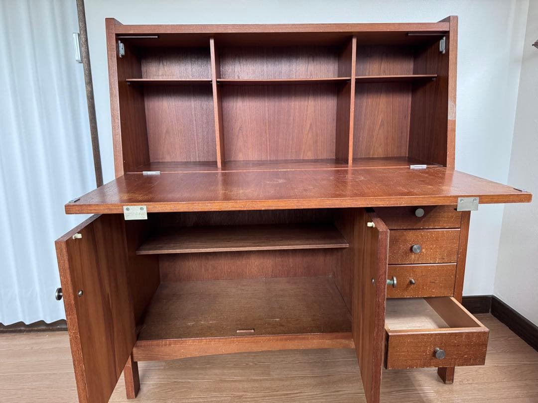 まと⭐︎木製ブラウン ライティングビューロ 引き出し4つ付き