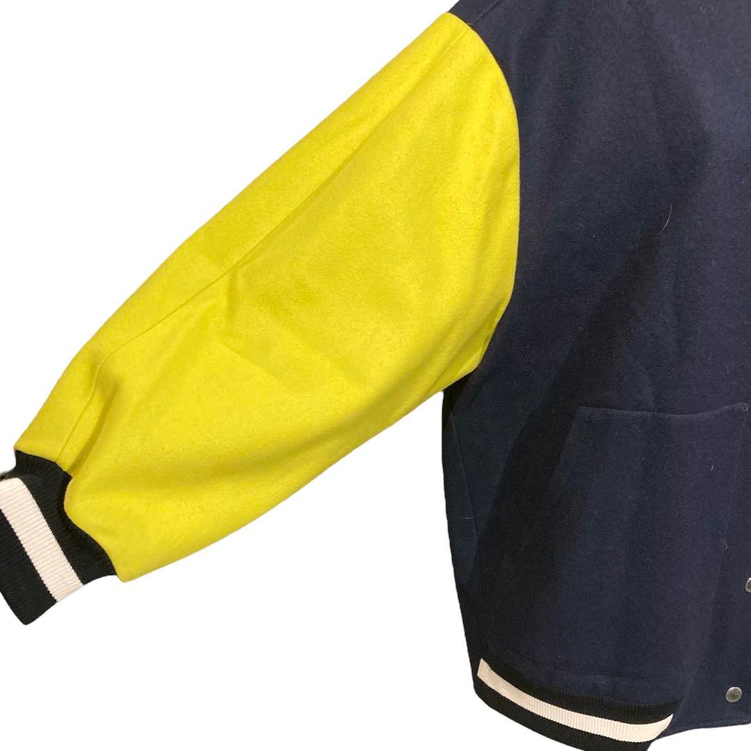 【美品】MSGM ウール スタジャン 総柄 オーバーサイズ M ネイビー