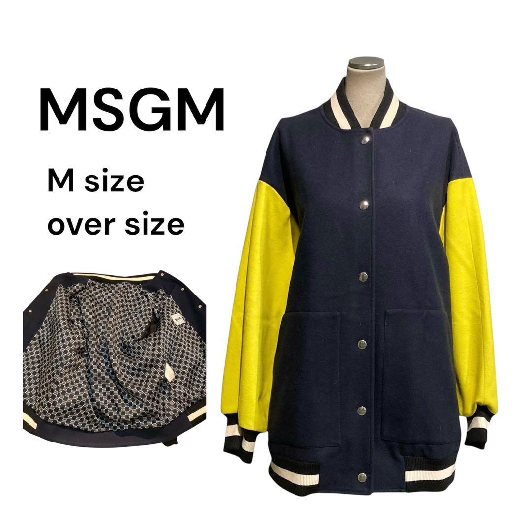 【美品】MSGM ウール スタジャン 総柄 オーバーサイズ M ネイビー