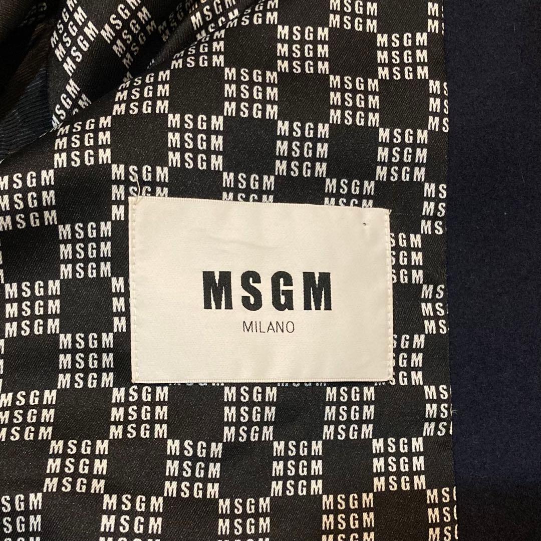 【美品】MSGM ウール スタジャン 総柄 オーバーサイズ M ネイビー