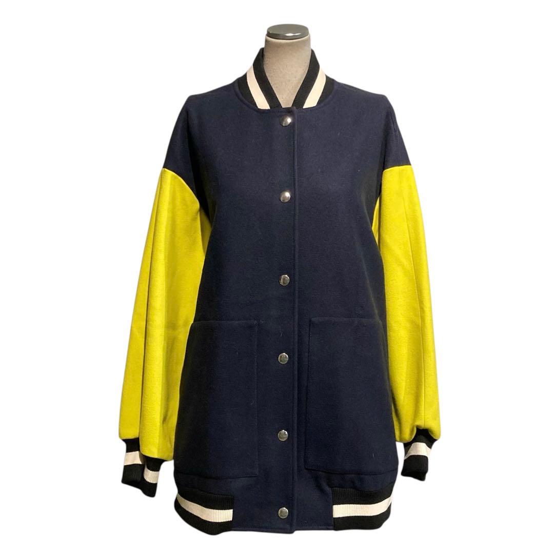 【美品】MSGM ウール スタジャン 総柄 オーバーサイズ M ネイビー