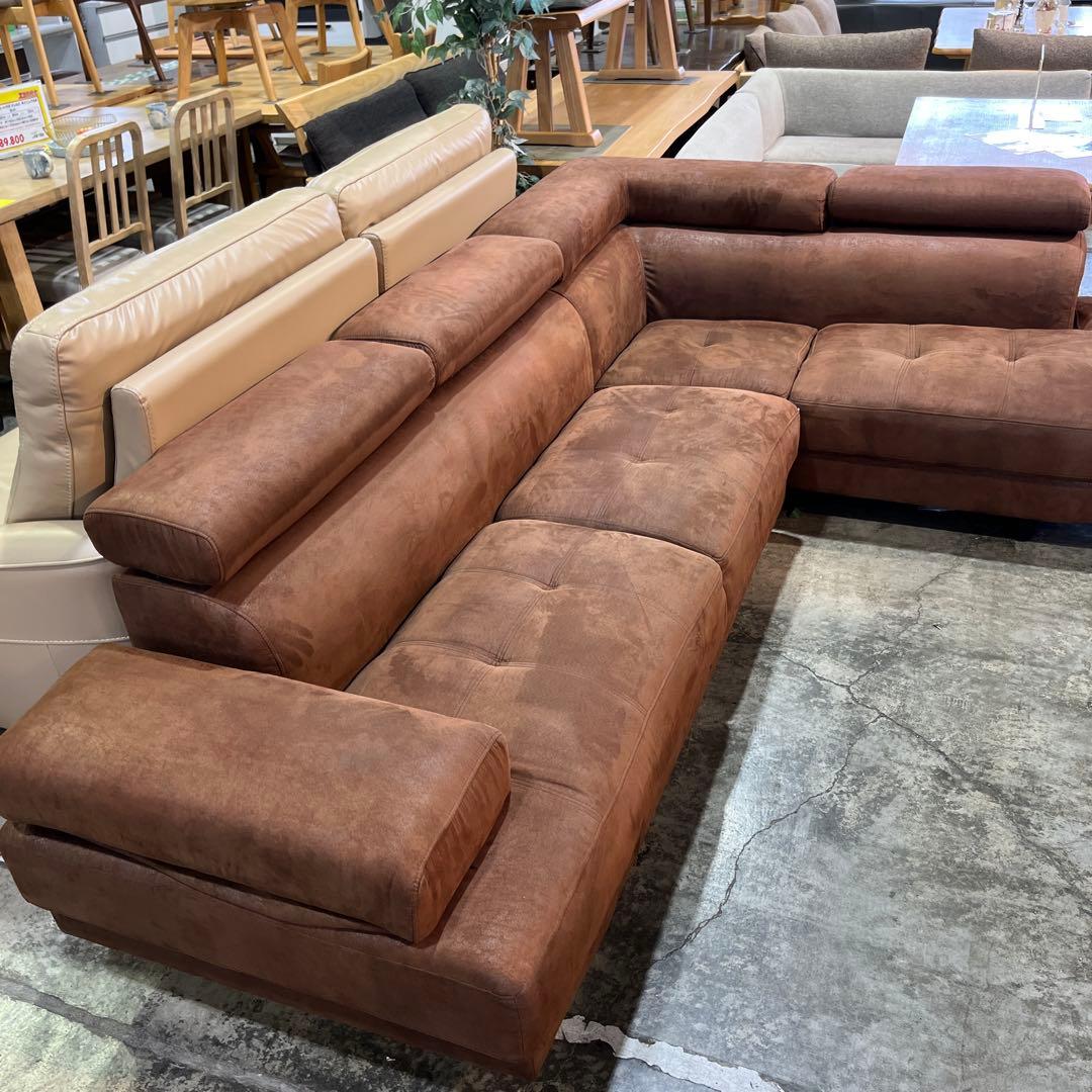 【ファブリックレザー】◇カウチソファ◆大型◇整備品◆可動ヘッドレスト◇極美品◆