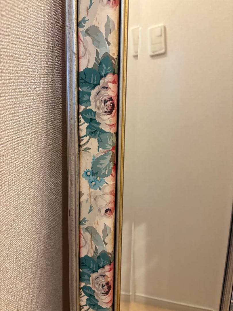 イタリア製 アンティークミラー　壁掛け 鏡 花模様 ウォールミラー