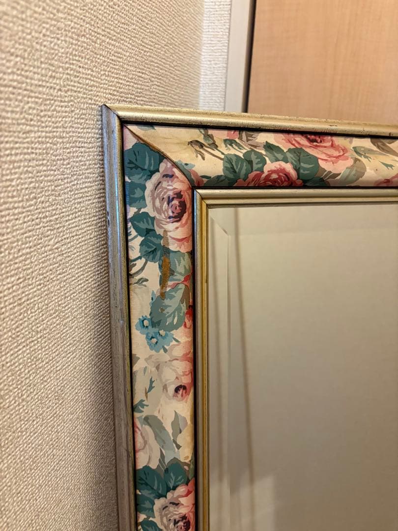 イタリア製 アンティークミラー　壁掛け 鏡 花模様 ウォールミラー