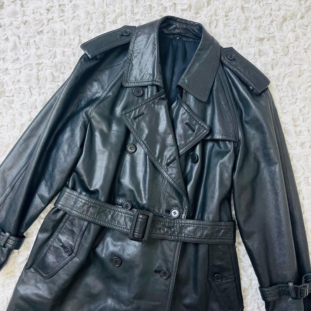 フロマージュFROMAGE 牛革レザートレンチコート ベルトダブルロングアウター