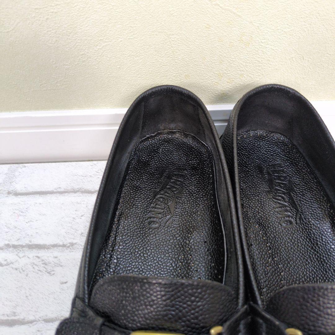 美品　Ferragamo　フェラガモ　シボ革　ローファー　ヴァラ　ゴールド