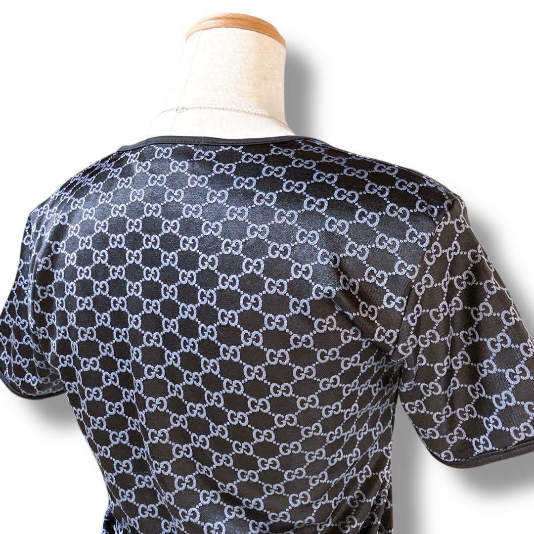 グッチ イタリア製 良品 GG柄 総柄 クルーネック カットソー ブラック