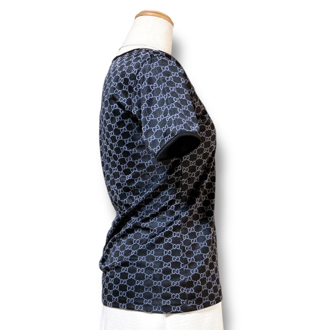 グッチ イタリア製 良品 GG柄 総柄 クルーネック カットソー ブラック