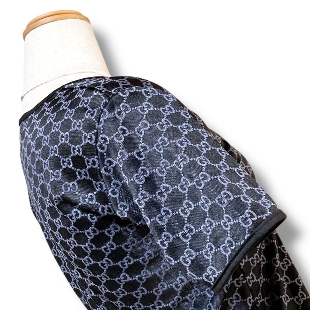 グッチ イタリア製 良品 GG柄 総柄 クルーネック カットソー ブラック