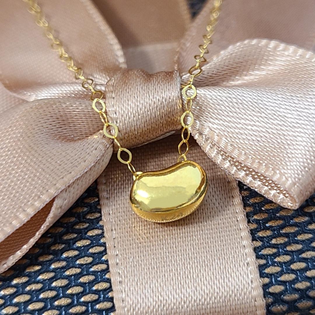 24金 K24 ビーンズ ネックレス 鏡面 豆 K18チェーン スライド式 金