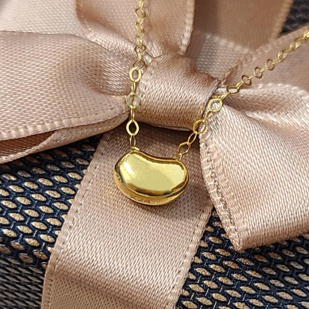 24金 K24 ビーンズ ネックレス 鏡面 豆 K18チェーン スライド式 金