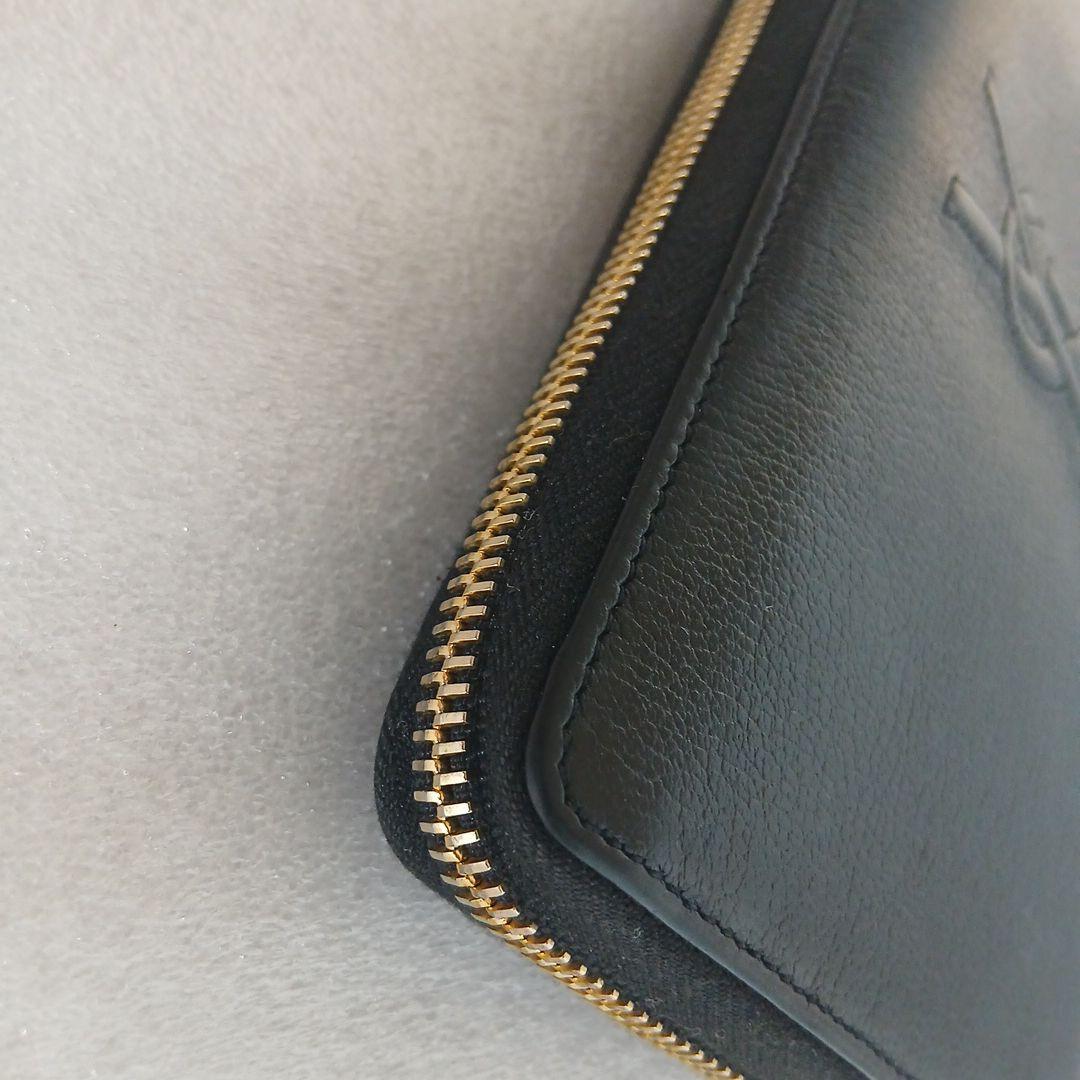 イヴ・サンローランYSL 黒 レザー 長財布 ゴールドジッパー
