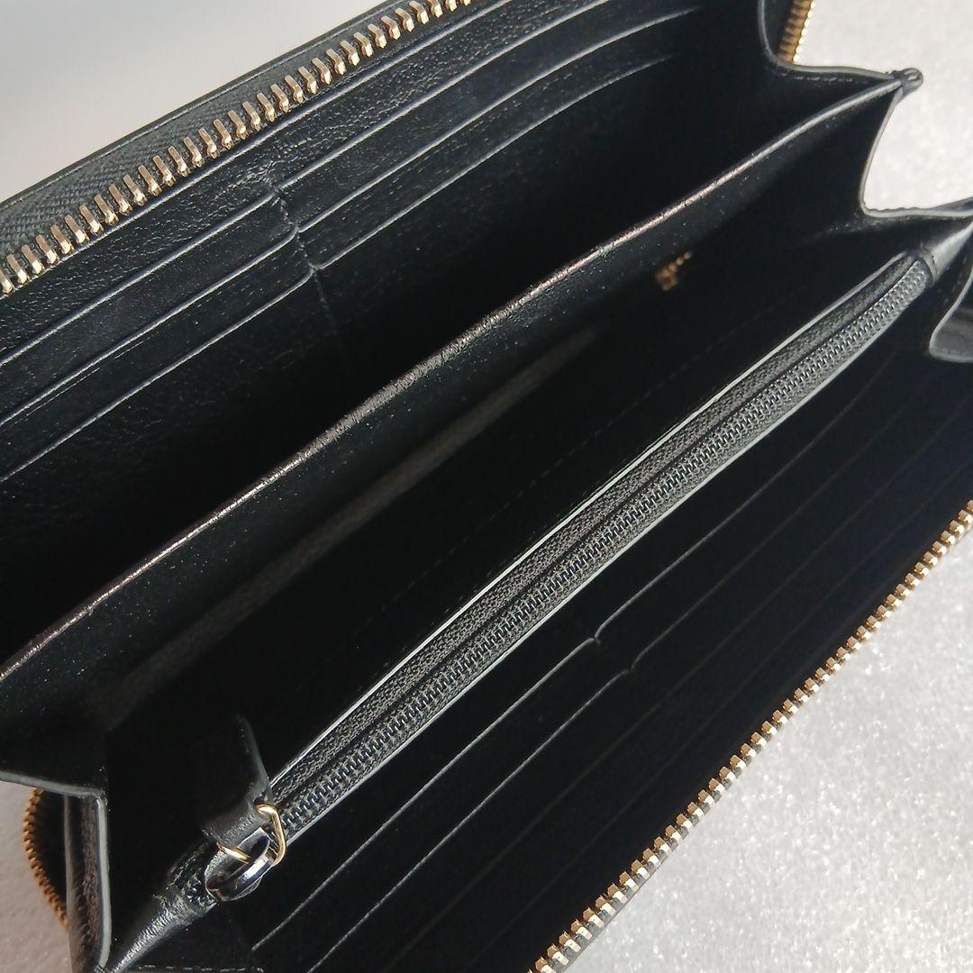 イヴ・サンローランYSL 黒 レザー 長財布 ゴールドジッパー