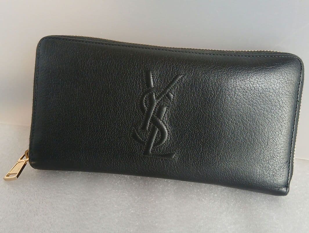イヴ・サンローランYSL 黒 レザー 長財布 ゴールドジッパー