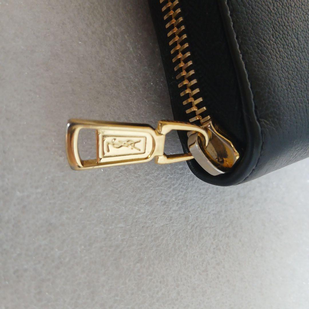 イヴ・サンローランYSL 黒 レザー 長財布 ゴールドジッパー