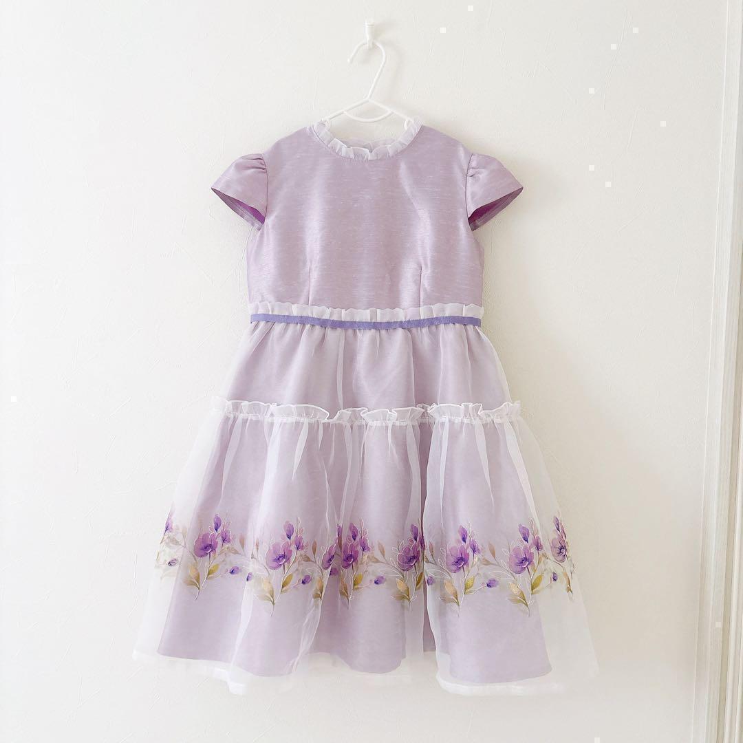 CHOPIN ボリュームオーガンジーアンサンブル 花柄 パープル 紫 120cm