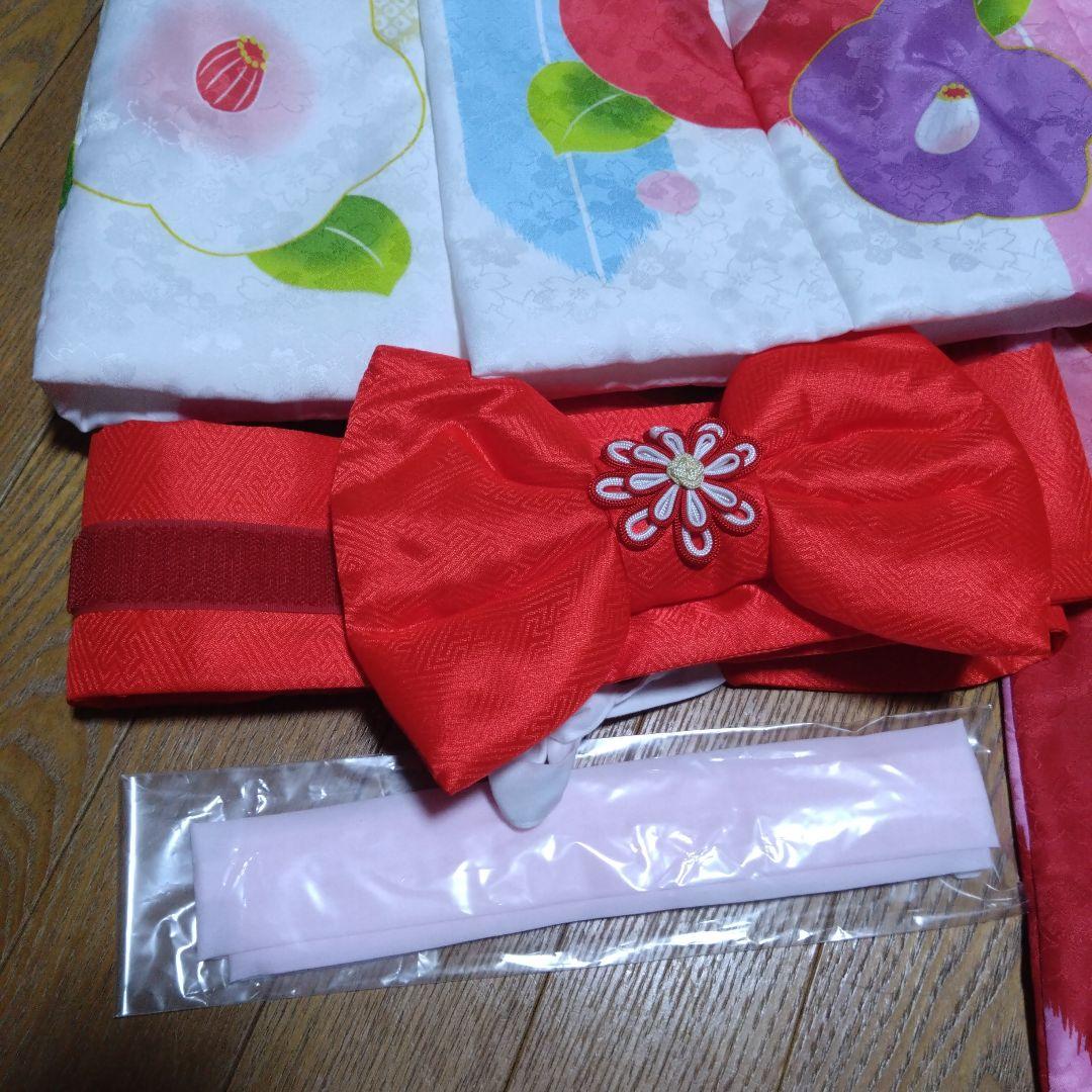 三歳★花ひめ★椿と矢羽根★被布着物小物フルセット★赤ピンク
