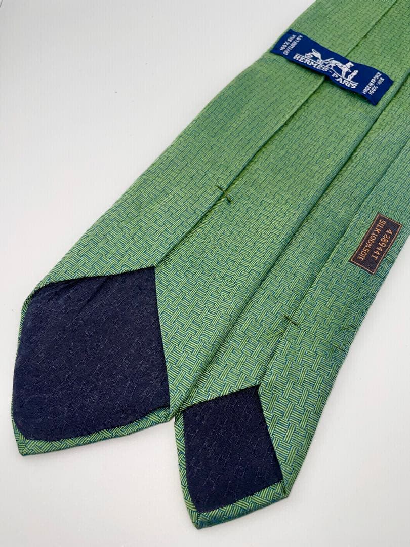 美品 エルメス ハイブランド ネクタイ ファソネ H柄 グリーン 桜柄 花柄 春