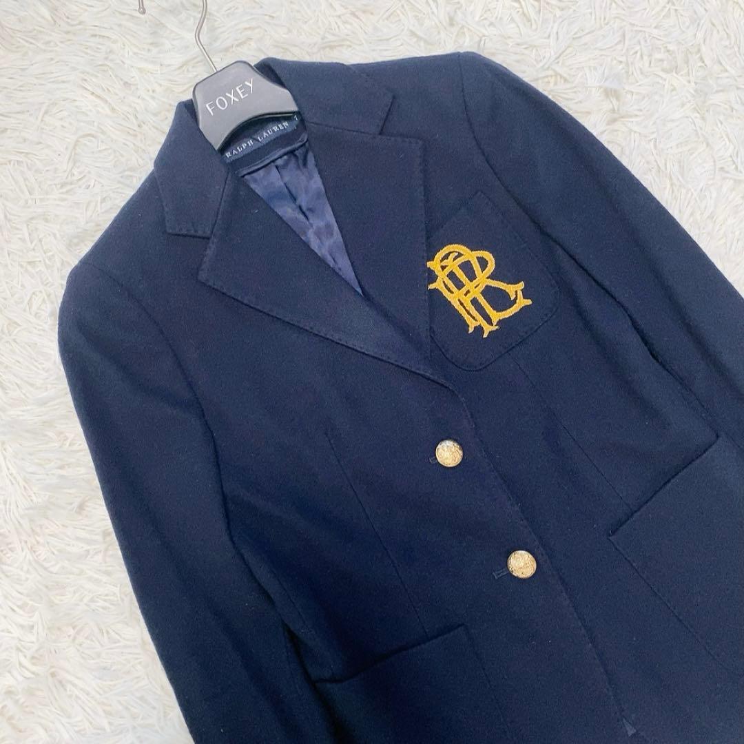 【美品】ラルフローレン 紺ブレ 金ボタン テーラードジャケット ロゴ エンブレム