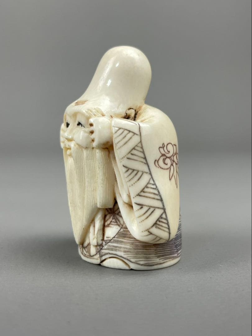 時代根付 極上細密彫り白材 マンモス牙製 作家物 中国美術 寿老人 仙人 七福神