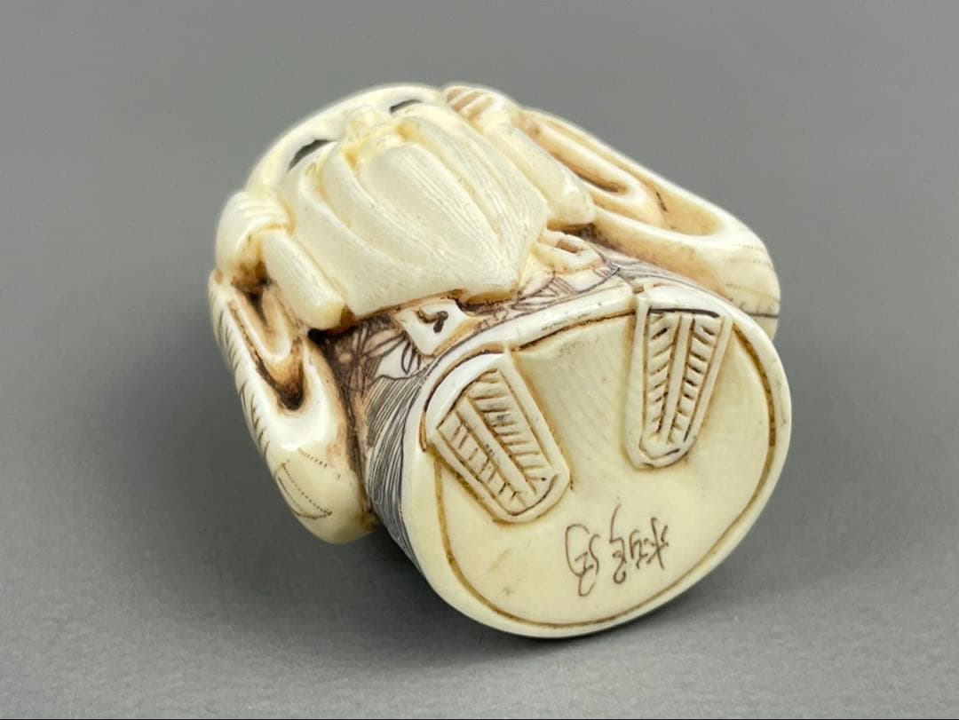 時代根付 極上細密彫り白材 マンモス牙製 作家物 中国美術 寿老人 仙人 七福神