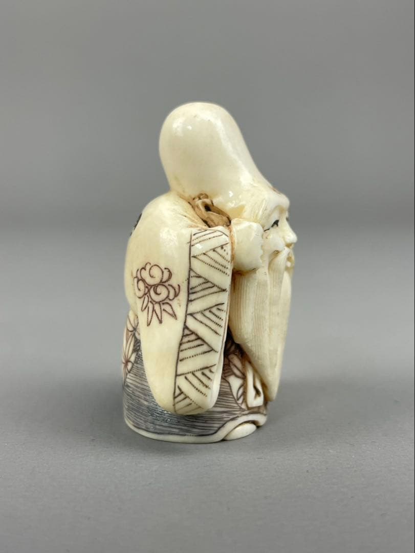 時代根付 極上細密彫り白材 マンモス牙製 作家物 中国美術 寿老人 仙人 七福神