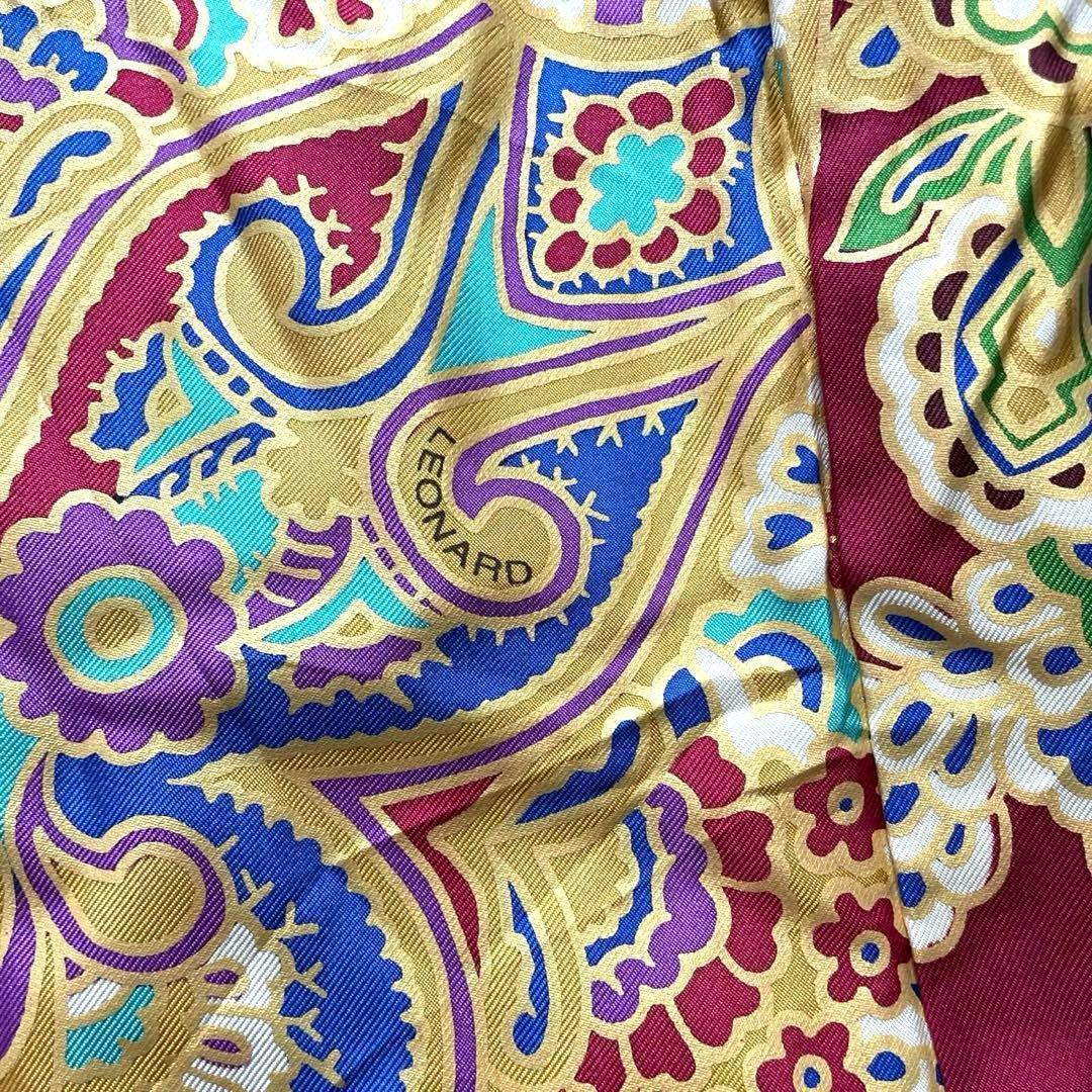 カシミヤ100%✨レオナール ロングコート シルク 総柄 赤 ロゴ入り 美品