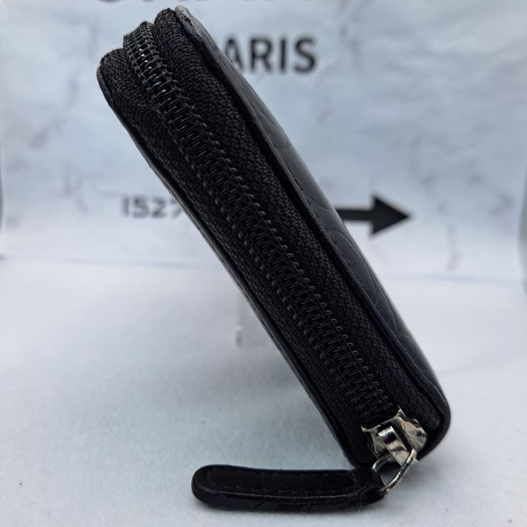 CHANEL　カメリア　ラウンドジップ　ブラック 長財布　ラムスキン