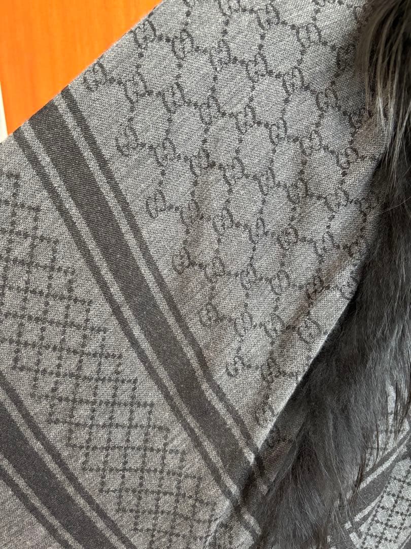 【稀少　美品】グッチ　GUCCI　gg柄　大判ショールストール　ファー付き