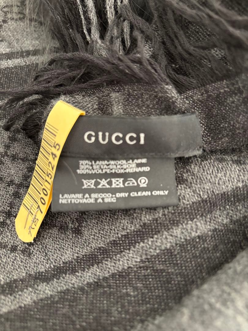 【稀少　美品】グッチ　GUCCI　gg柄　大判ショールストール　ファー付き