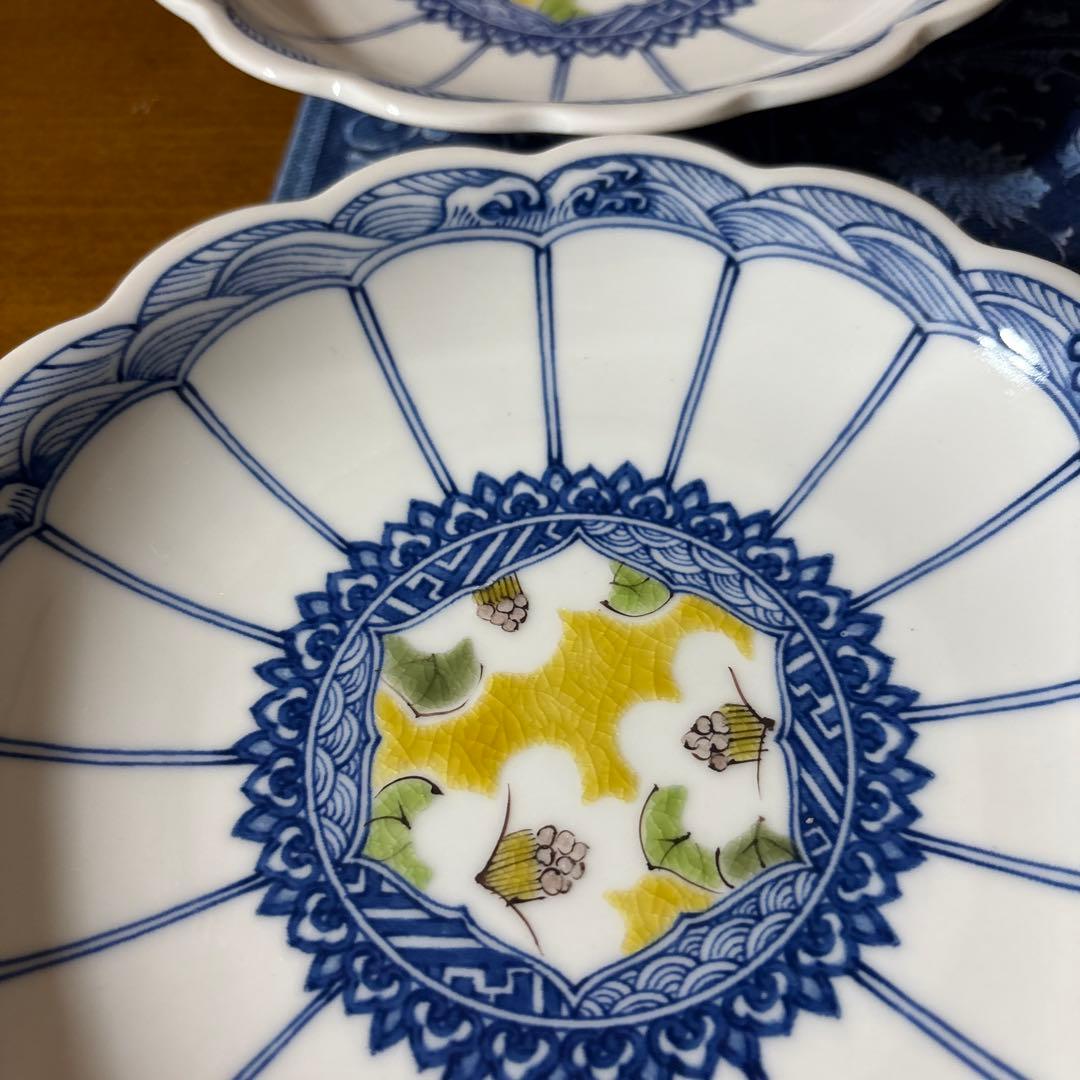 九谷焼　遊　工房色絵 遊　小高裕子さん　作家　菊割　中皿5枚