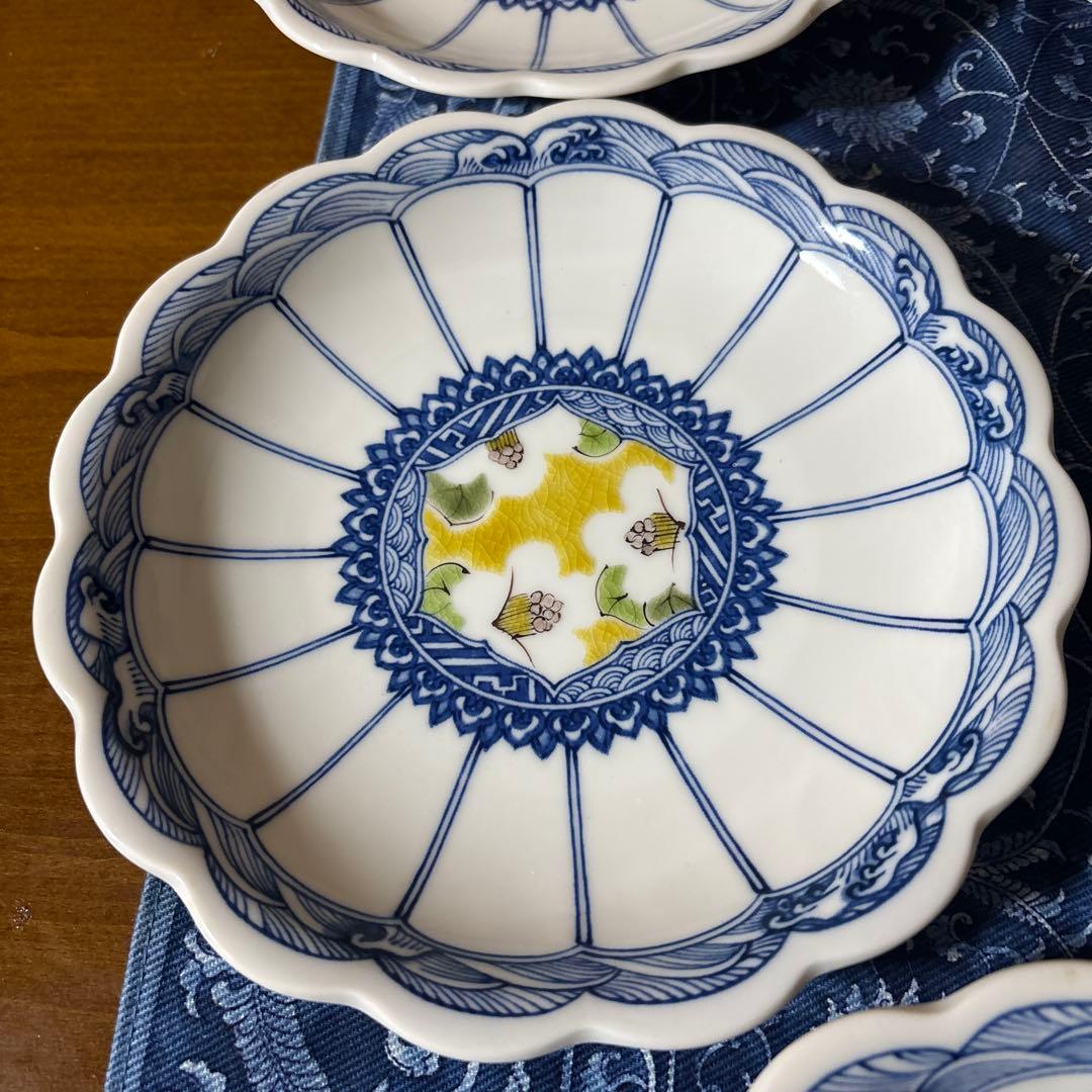 九谷焼　遊　工房色絵 遊　小高裕子さん　作家　菊割　中皿5枚