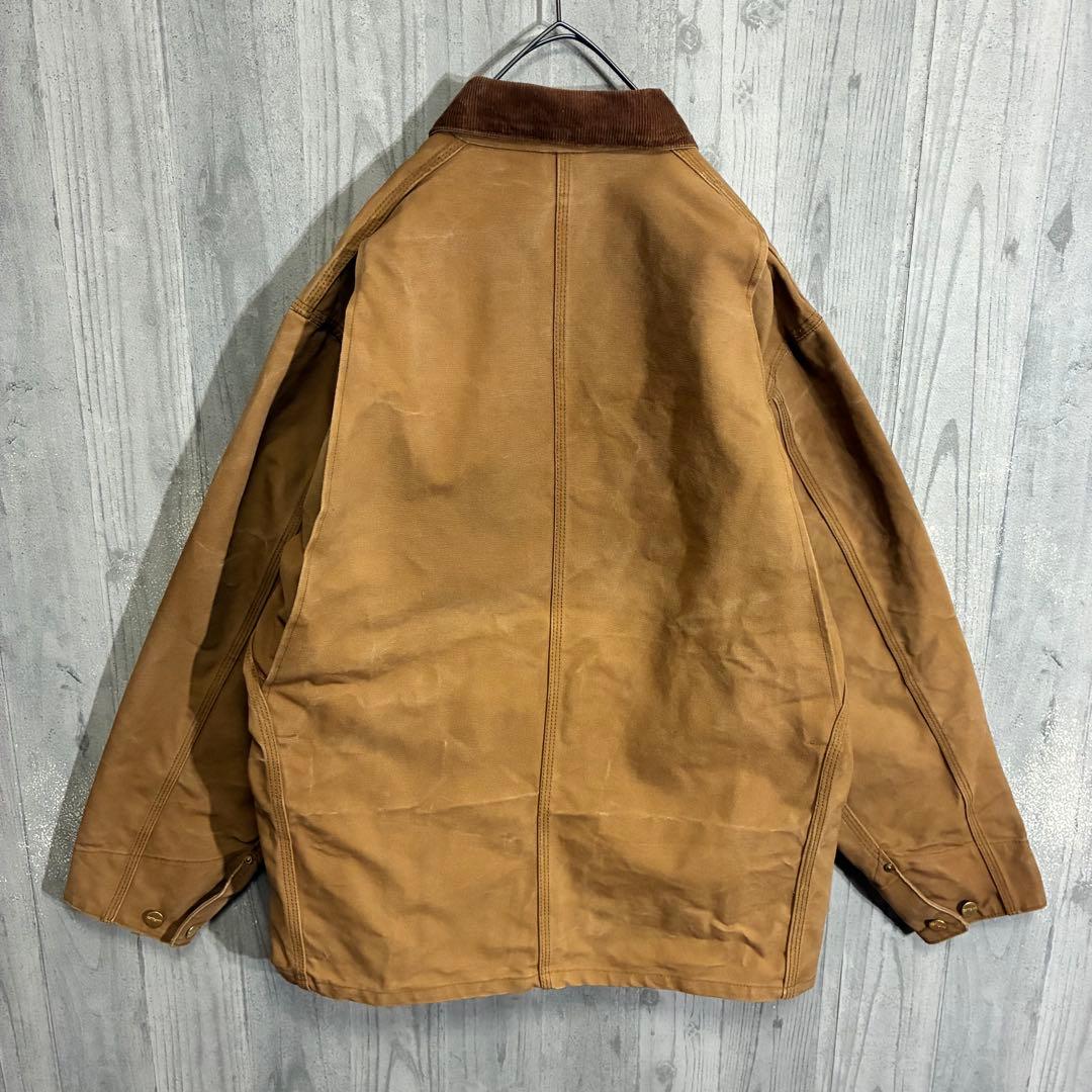 【星タグ90s】カーハート　ワンポイントロゴ　裏地なし　ダックカバーオール　44