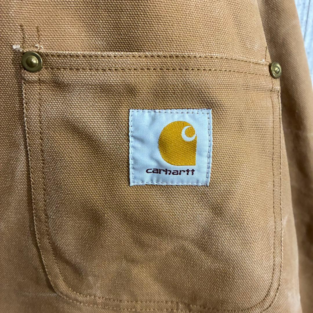 【星タグ90s】カーハート　ワンポイントロゴ　裏地なし　ダックカバーオール　44