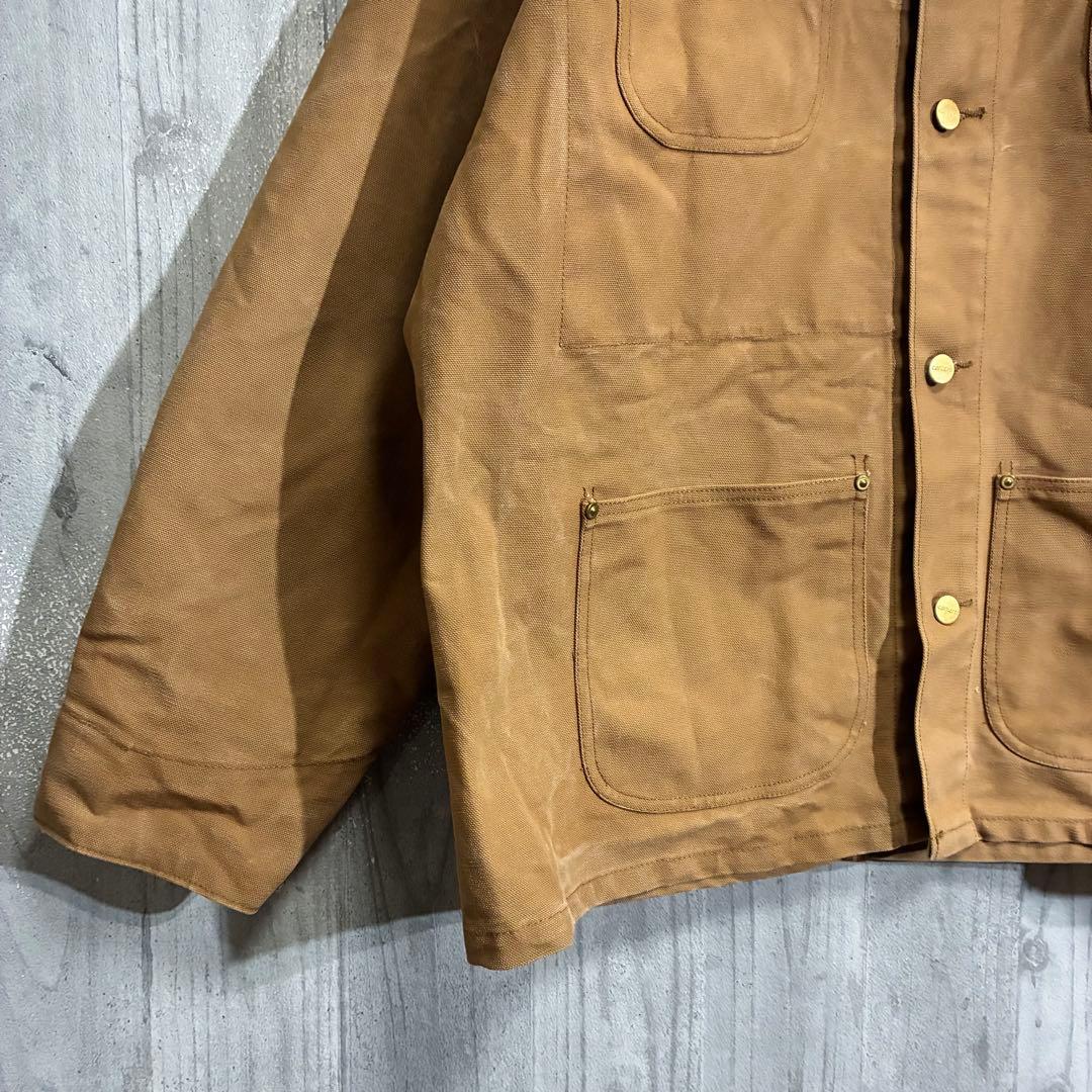 【星タグ90s】カーハート　ワンポイントロゴ　裏地なし　ダックカバーオール　44