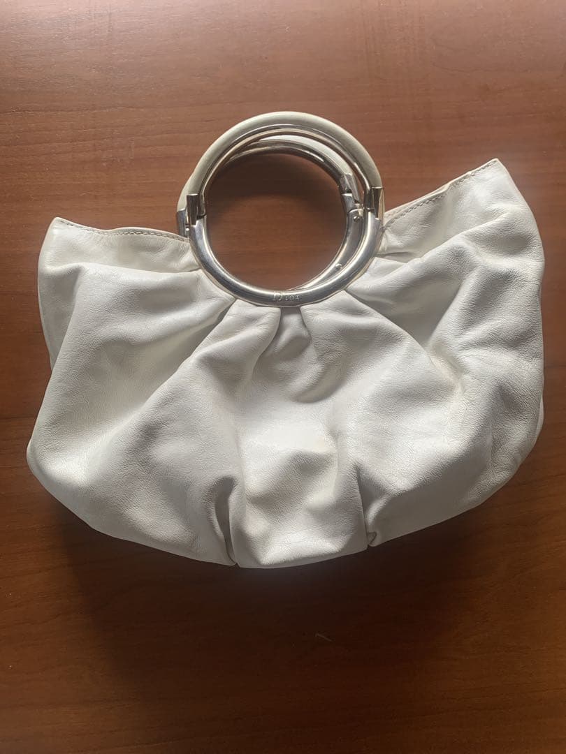 レア♡Diorヴィンテージ白レザーバッグ 丸型ハンドル