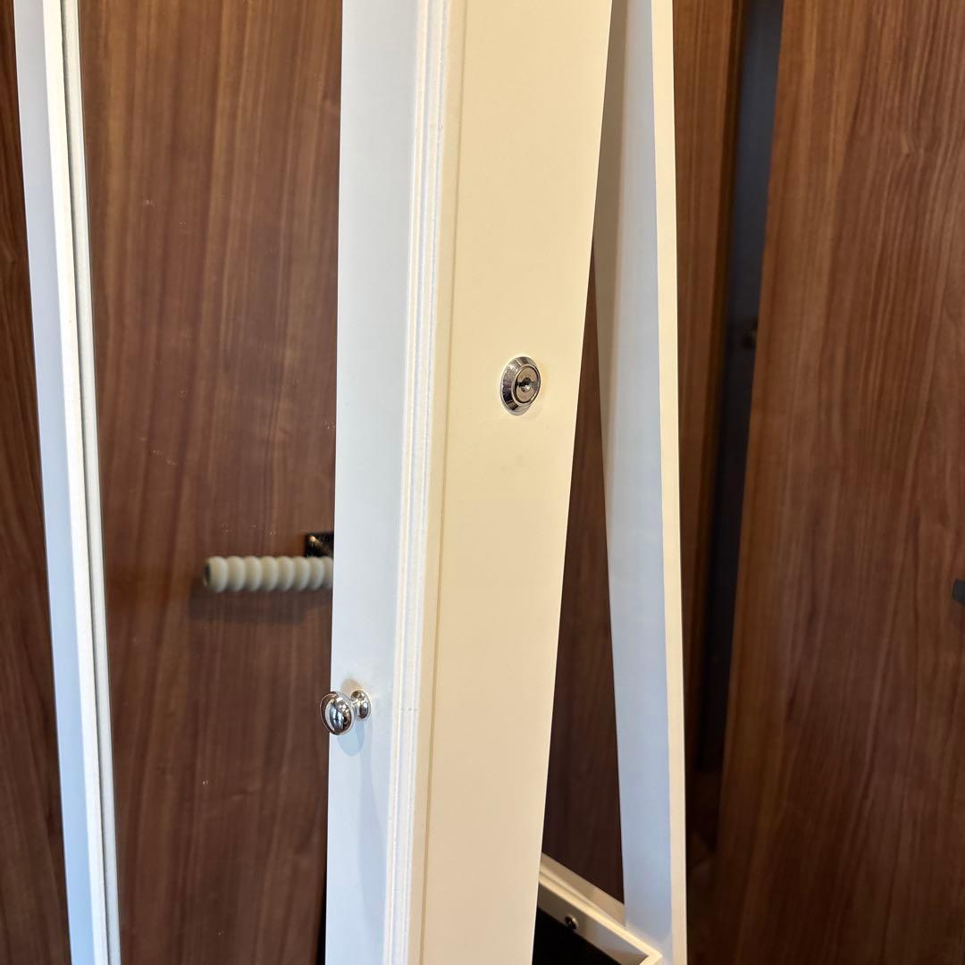 ぽんず　ホワイト スタンドミラー 収納付き　アクセサリーケース　姿見