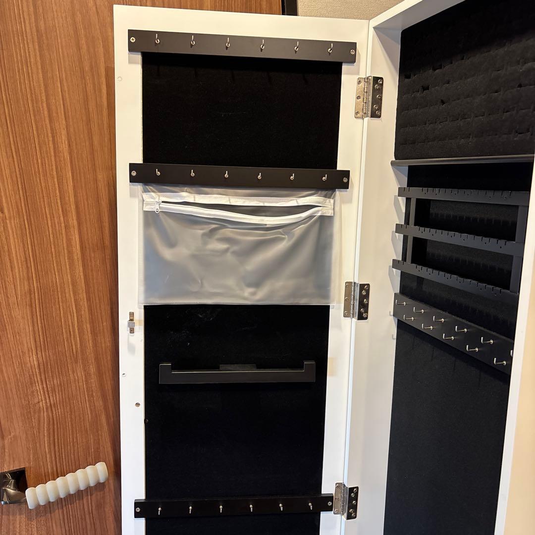 ぽんず　ホワイト スタンドミラー 収納付き　アクセサリーケース　姿見