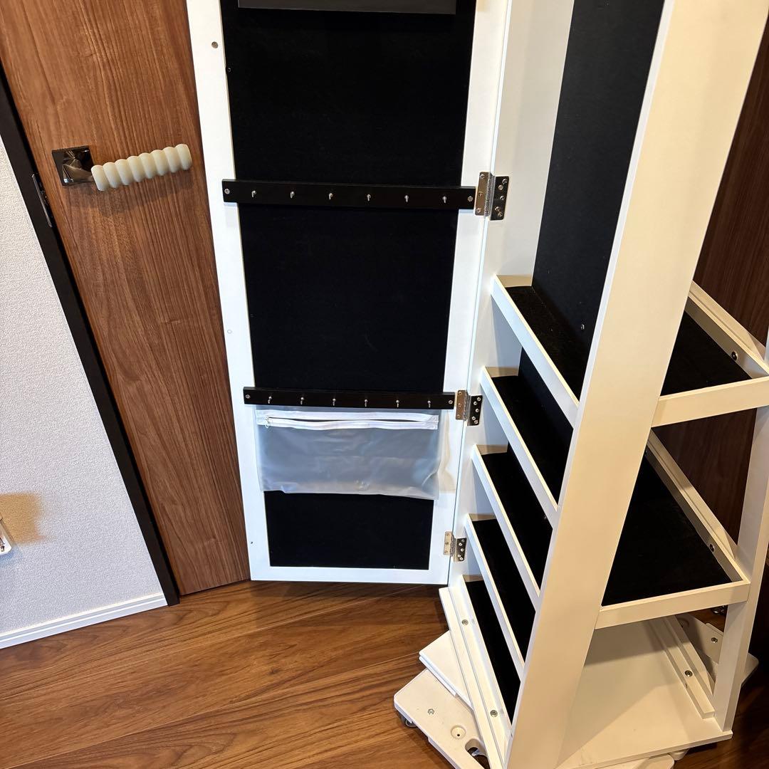 ぽんず　ホワイト スタンドミラー 収納付き　アクセサリーケース　姿見