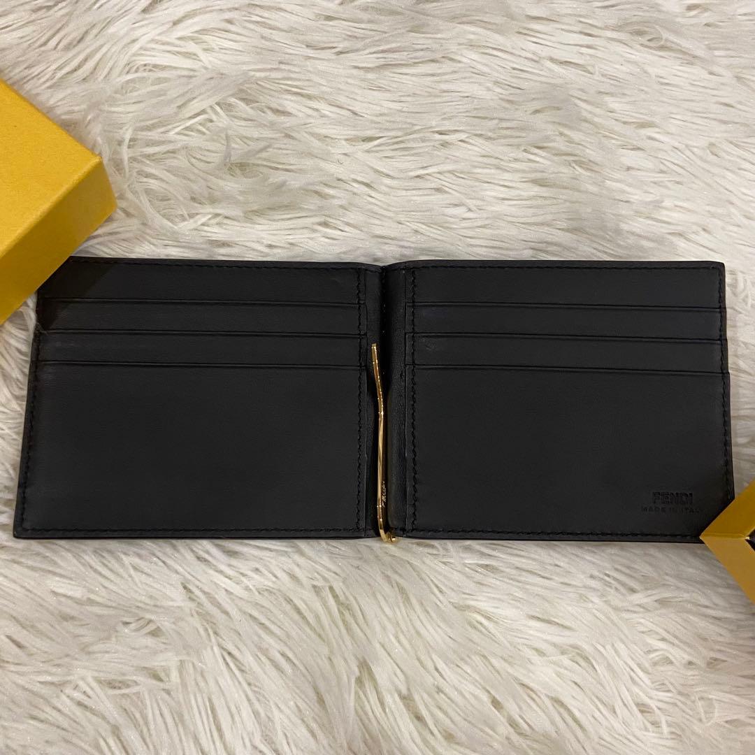 ⭐️未使用級⭐️　FENDI　FFロゴ　マネークリップ　折り財布　ブラック　レザー