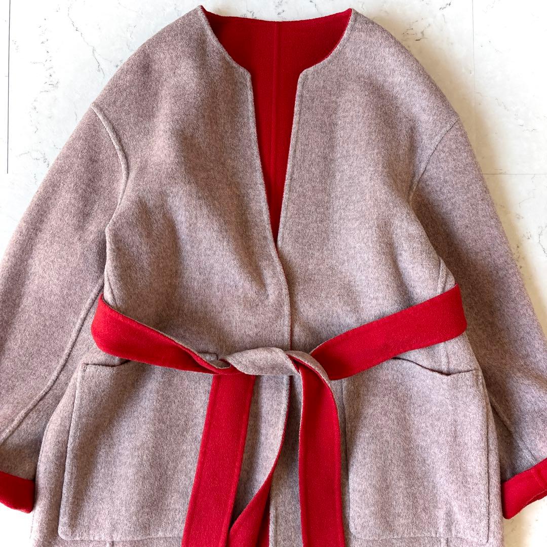 美品 ジュエルチェンジズ UA ウール リバーシブル ノーカラー リバーコート