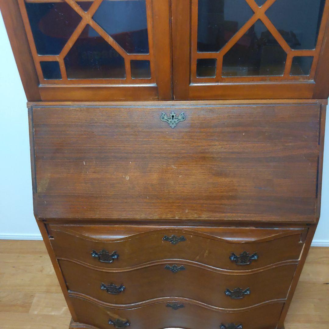 アンティーク 木製キャビネット ガラス扉付き