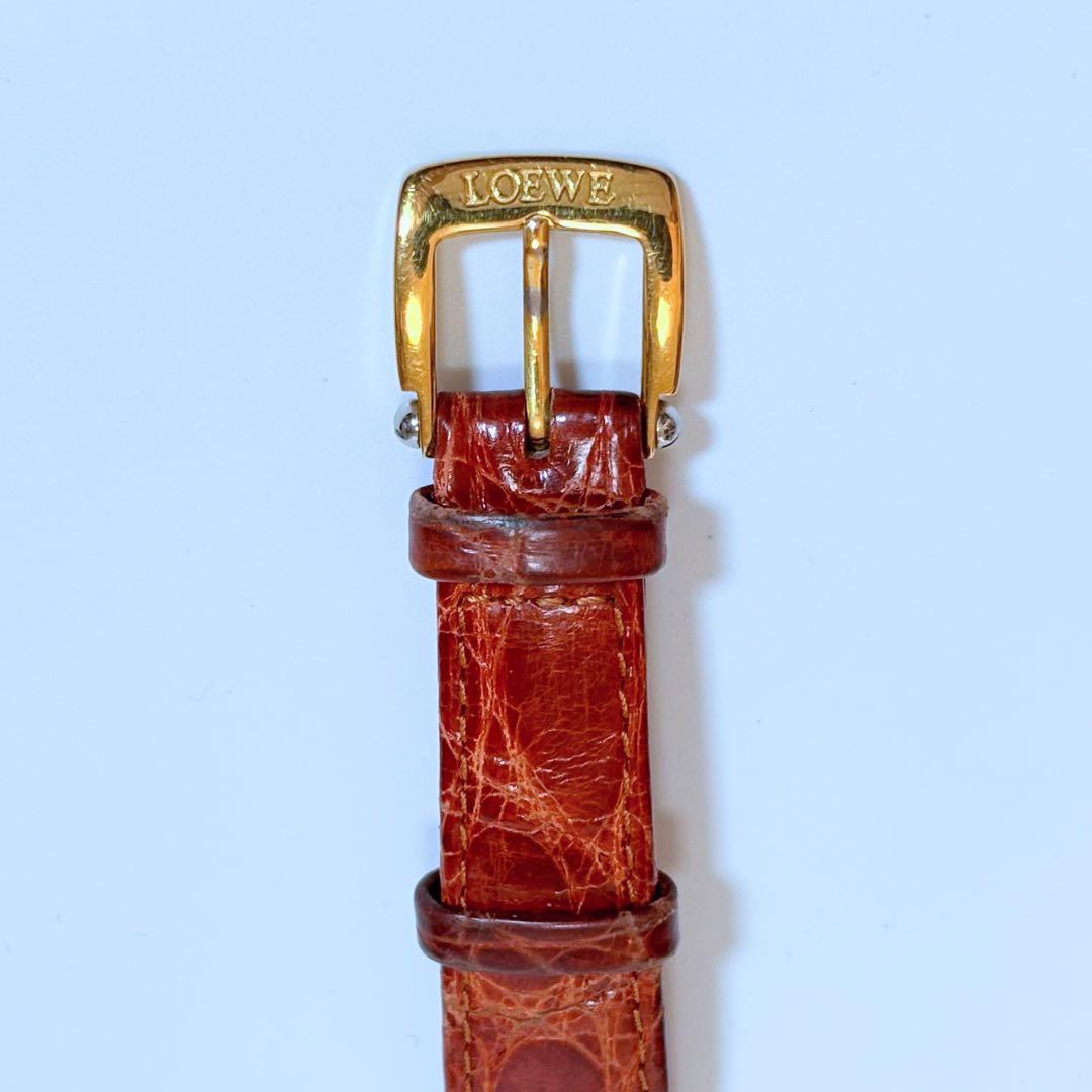 稼働品 LOEWE レディース腕時計 アナグラム デイト コンビ 純正ベルト
