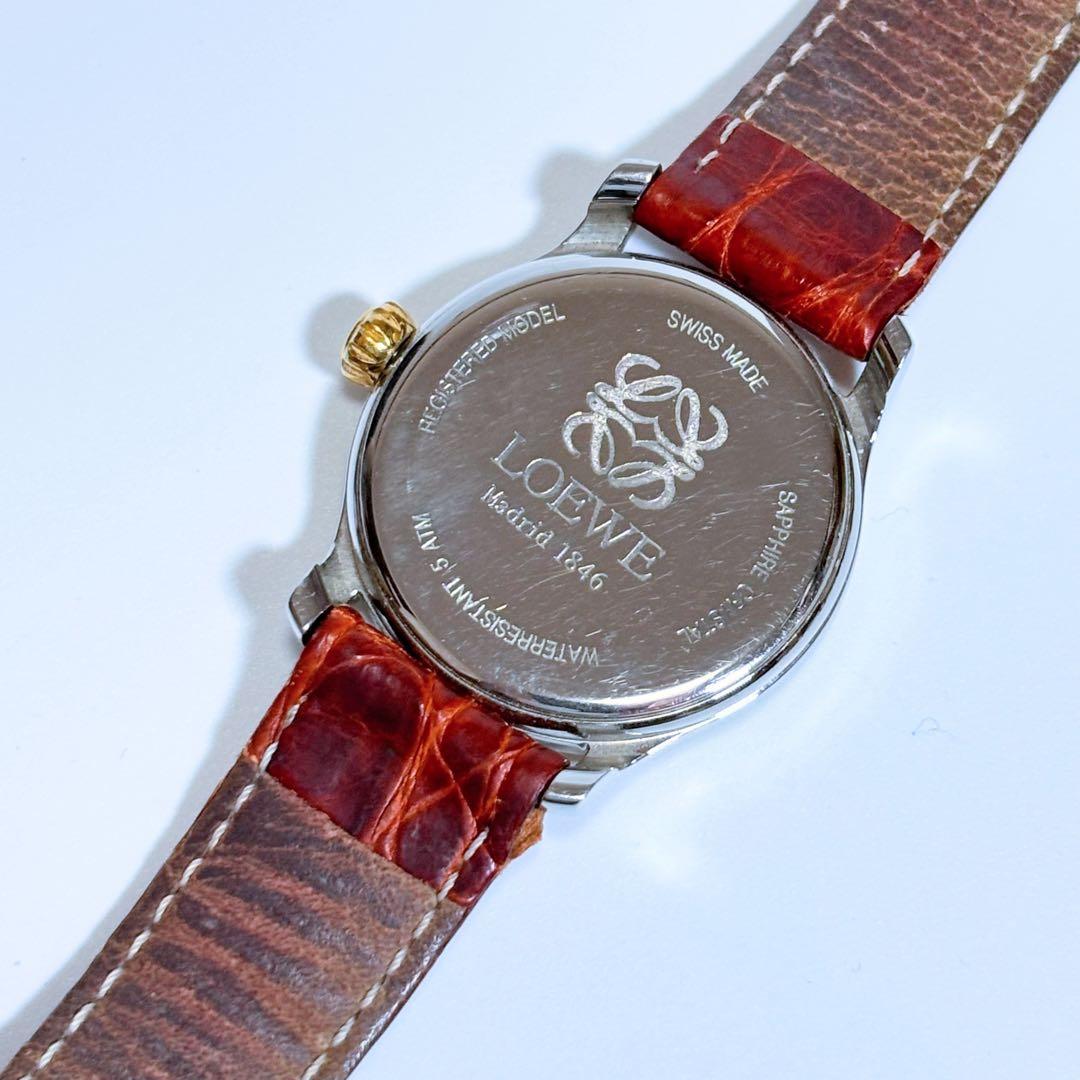 稼働品 LOEWE レディース腕時計 アナグラム デイト コンビ 純正ベルト