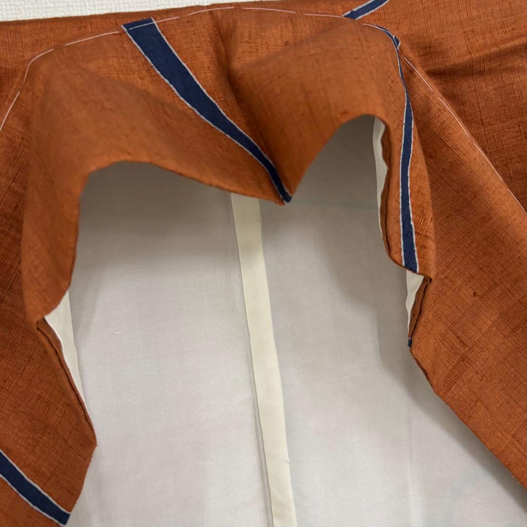 み*し様 結城紬 裄67 織りに染め 唐草模様 真綿 正絹 AK-5255