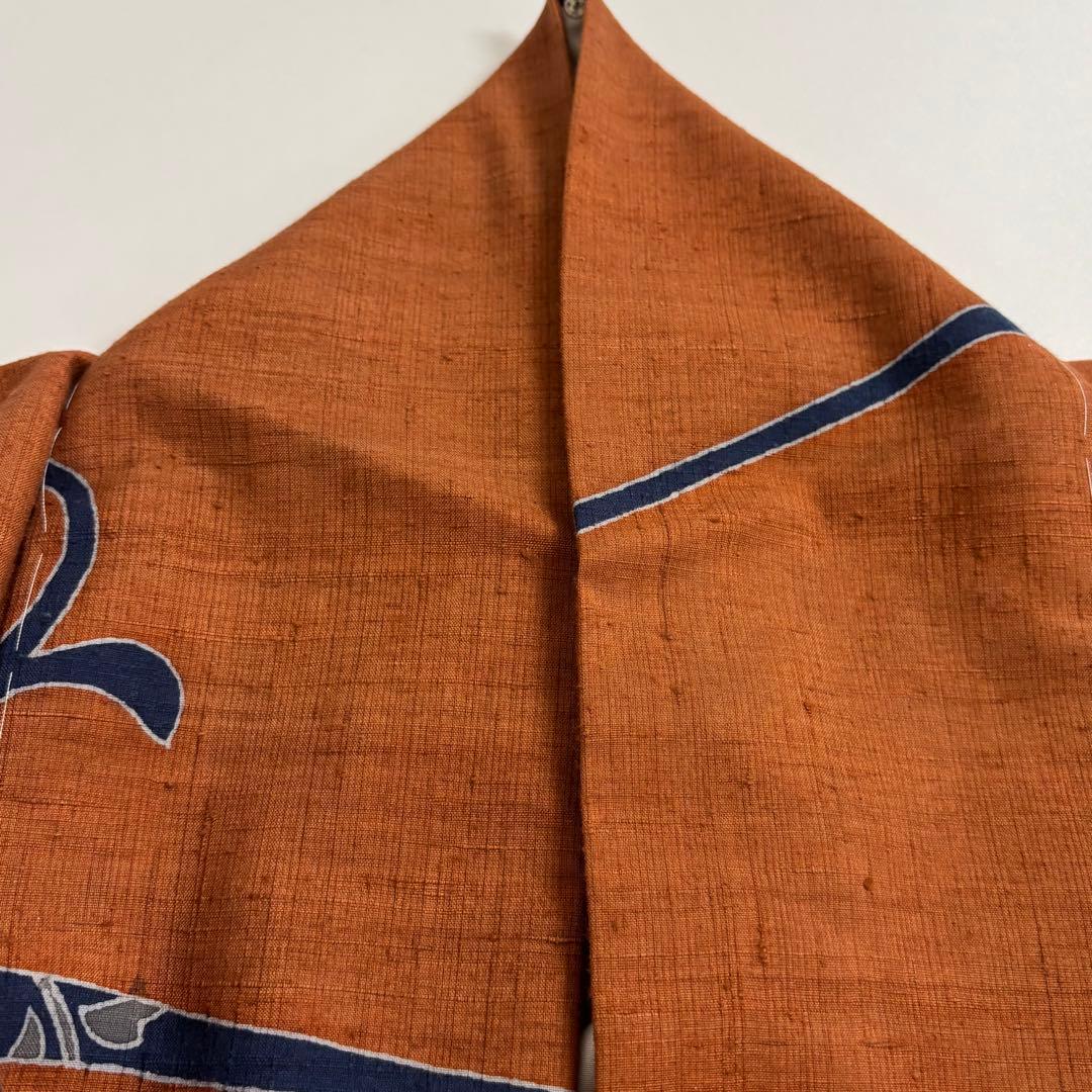 み*し様 結城紬 裄67 織りに染め 唐草模様 真綿 正絹 AK-5255