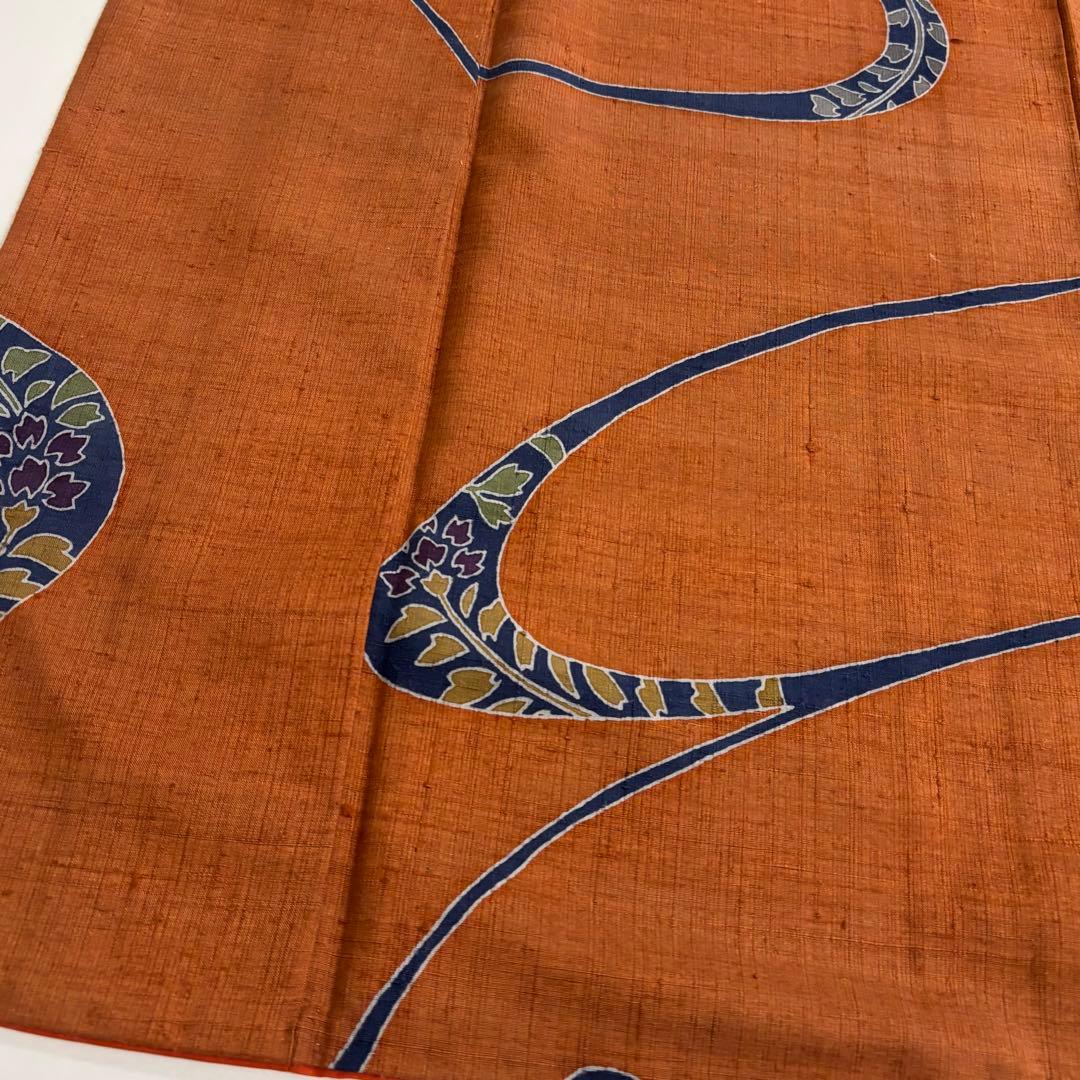 み*し様 結城紬 裄67 織りに染め 唐草模様 真綿 正絹 AK-5255