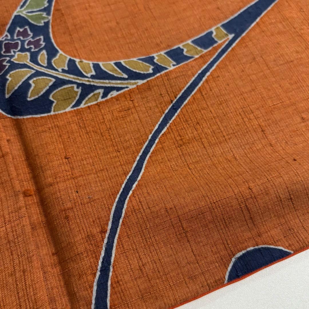 み*し様 結城紬 裄67 織りに染め 唐草模様 真綿 正絹 AK-5255