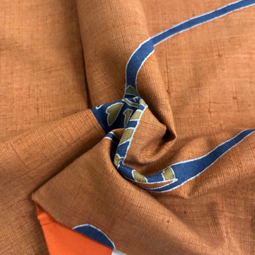 み*し様 結城紬 裄67 織りに染め 唐草模様 真綿 正絹 AK-5255