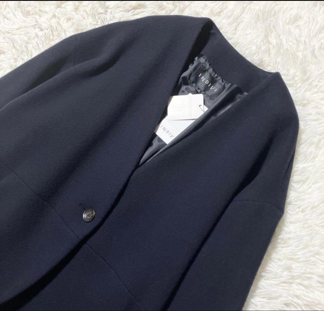 新品タグ付き　INDIVI インディヴィ ノーカラーチェスターコート　ネイビー